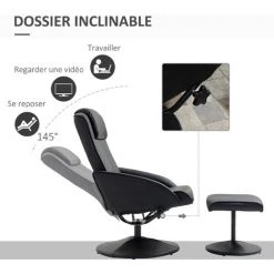 HOMCOM Fauteuil Relax Inclinable Style Contemporain Avec Repose-pieds Revêtement Synthétique Acier Noir - Noir -France HOMCOM Soldes 2022 37865023 5