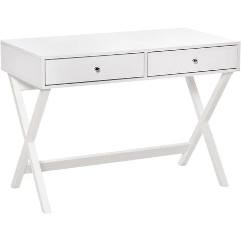 HOMCOM Bureau Informatique Multimédia Design Contemporain 2 Tiroirs Piètement Croisé MDF Blanc - Blanc 3 HOMCOM Bureau Informatique Multimédia Design Contemporain 2 Tiroirs Piètement Croisé MDF Blanc - Blanc