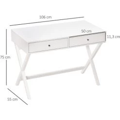 HOMCOM Bureau Informatique Multimédia Design Contemporain 2 Tiroirs Piètement Croisé MDF Blanc - Blanc 9 HOMCOM Bureau Informatique Multimédia Design Contemporain 2 Tiroirs Piètement Croisé MDF Blanc - Blanc -France HOMCOM Soldes 2022 37865157 3