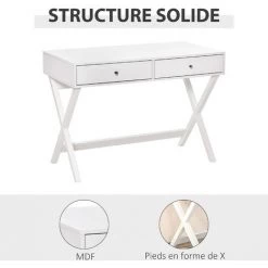 HOMCOM Bureau Informatique Multimédia Design Contemporain 2 Tiroirs Piètement Croisé MDF Blanc - Blanc 10 HOMCOM Bureau Informatique Multimédia Design Contemporain 2 Tiroirs Piètement Croisé MDF Blanc - Blanc -France HOMCOM Soldes 2022 37865157 4