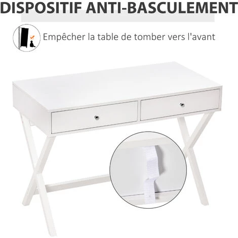 HOMCOM Bureau Informatique Multimédia Design Contemporain 2 Tiroirs Piètement Croisé MDF Blanc - Blanc 7 HOMCOM Bureau Informatique Multimédia Design Contemporain 2 Tiroirs Piètement Croisé MDF Blanc - Blanc – Image 5