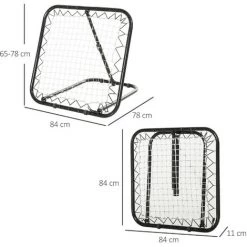 HOMCOM Filet De Rebond De Football Pliable - Inclinaison Réglable 5 Positions - Dim. 84L X 78l X 78H Cm - Piquets D'ancrage Inclus Filet PE Blanc Métal époxy Noir - Noir -France HOMCOM Soldes 2022 37865180 3