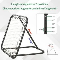 HOMCOM Filet De Rebond De Football Pliable - Inclinaison Réglable 5 Positions - Dim. 84L X 78l X 78H Cm - Piquets D'ancrage Inclus Filet PE Blanc Métal époxy Noir - Noir -France HOMCOM Soldes 2022 37865180 5