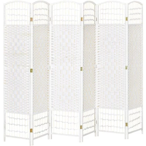 HOMCOM Paravent Intérieur 6 Panneaux Pliables Séparateur De Pièce Bois De Peuplier Bambou Fibres De Papier Tressée Blanc Paille - Blanc 3 HOMCOM Paravent Intérieur 6 Panneaux Pliables Séparateur De Pièce Bois De Peuplier Bambou Fibres De Papier Tressée Blanc Paille - Blanc