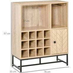 HOMCOM Meuble De Rangement Style Industriel Casier à Bouteilles Support Verres à Vin Niche Placard Motif Chevron Métal Noir Panneaux Aspect Chêne Clair -France HOMCOM Soldes 2022 37891423 3