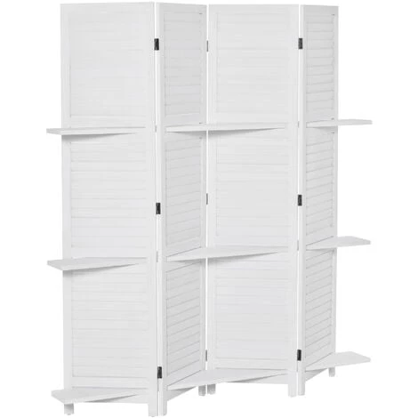 HOMCOM Paravent Intérieur 4 Panneaux 3 étagères Pliables Séparateur De Pièce Portes Persiennes Bois De Paulownia Blanc - Blanc 3 HOMCOM Paravent Intérieur 4 Panneaux 3 étagères Pliables Séparateur De Pièce Portes Persiennes Bois De Paulownia Blanc - Blanc