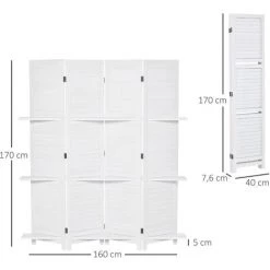 HOMCOM Paravent Intérieur 4 Panneaux 3 étagères Pliables Séparateur De Pièce Portes Persiennes Bois De Paulownia Blanc - Blanc 9 HOMCOM Paravent Intérieur 4 Panneaux 3 étagères Pliables Séparateur De Pièce Portes Persiennes Bois De Paulownia Blanc - Blanc -France HOMCOM Soldes 2022 37891429 3