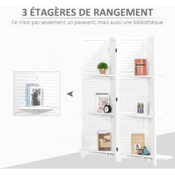 HOMCOM Paravent Intérieur 4 Panneaux 3 étagères Pliables Séparateur De Pièce Portes Persiennes Bois De Paulownia Blanc - Blanc 10 HOMCOM Paravent Intérieur 4 Panneaux 3 étagères Pliables Séparateur De Pièce Portes Persiennes Bois De Paulownia Blanc - Blanc -France HOMCOM Soldes 2022 37891429 4