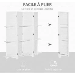 HOMCOM Paravent Intérieur 4 Panneaux 3 étagères Pliables Séparateur De Pièce Portes Persiennes Bois De Paulownia Blanc - Blanc 11 HOMCOM Paravent Intérieur 4 Panneaux 3 étagères Pliables Séparateur De Pièce Portes Persiennes Bois De Paulownia Blanc - Blanc -France HOMCOM Soldes 2022 37891429 5