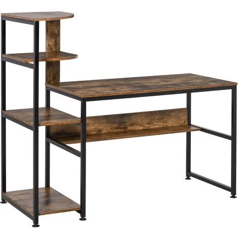 HOMCOM Bureau Informatique Design Industriel Avec Bibliothèque 4 étagères Panneaux Particules Aspect Vieux Bois Métal Noir - Marron 3 HOMCOM Bureau Informatique Design Industriel Avec Bibliothèque 4 étagères Panneaux Particules Aspect Vieux Bois Métal Noir - Marron