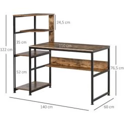 HOMCOM Bureau Informatique Design Industriel Avec Bibliothèque 4 étagères Panneaux Particules Aspect Vieux Bois Métal Noir - Marron 9 HOMCOM Bureau Informatique Design Industriel Avec Bibliothèque 4 étagères Panneaux Particules Aspect Vieux Bois Métal Noir - Marron -France HOMCOM Soldes 2022 37891431 3