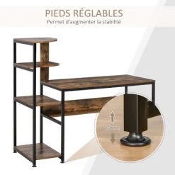 HOMCOM Bureau Informatique Design Industriel Avec Bibliothèque 4 étagères Panneaux Particules Aspect Vieux Bois Métal Noir - Marron 10 HOMCOM Bureau Informatique Design Industriel Avec Bibliothèque 4 étagères Panneaux Particules Aspect Vieux Bois Métal Noir - Marron -France HOMCOM Soldes 2022 37891431 4