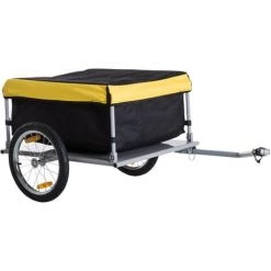 HOMCOM Remorque De Transport Vélo Cargo Barre D'attelage Incluse Housse Amovible 4 Réflecteurs Charge Max. 40 Kg Noir Jaune - Noir Jaune