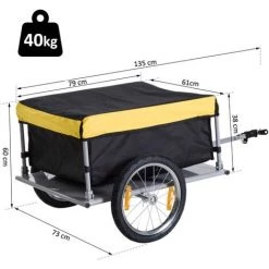 HOMCOM Remorque De Transport Vélo Cargo Barre D'attelage Incluse Housse Amovible 4 Réflecteurs Charge Max. 40 Kg Noir Jaune - Noir Jaune 8 HOMCOM Remorque De Transport Vélo Cargo Barre D'attelage Incluse Housse Amovible 4 Réflecteurs Charge Max. 40 Kg Noir Jaune - Noir Jaune -France HOMCOM Soldes 2022 37975606 3