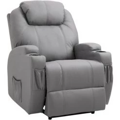 HOMCOM Fauteuil Luxe De Relaxation Et Massage Inclinaison Dossier Repose-pied électrique Revêtement Synthétique Gris - Gris