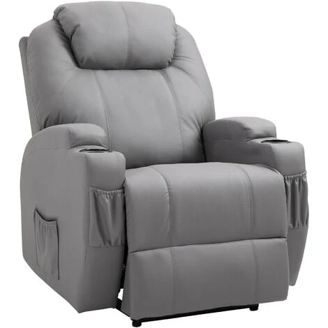 HOMCOM Fauteuil Luxe De Relaxation Et Massage Inclinaison Dossier Repose-pied électrique Revêtement Synthétique Gris - Gris 3 HOMCOM Fauteuil Luxe De Relaxation Et Massage Inclinaison Dossier Repose-pied électrique Revêtement Synthétique Gris - Gris