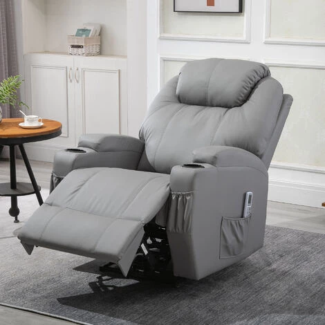 HOMCOM Fauteuil Luxe De Relaxation Et Massage Inclinaison Dossier Repose-pied électrique Revêtement Synthétique Gris - Gris 4 HOMCOM Fauteuil Luxe De Relaxation Et Massage Inclinaison Dossier Repose-pied électrique Revêtement Synthétique Gris - Gris – Image 2