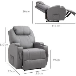 HOMCOM Fauteuil Luxe De Relaxation Et Massage Inclinaison Dossier Repose-pied électrique Revêtement Synthétique Gris - Gris 9 HOMCOM Fauteuil Luxe De Relaxation Et Massage Inclinaison Dossier Repose-pied électrique Revêtement Synthétique Gris - Gris -France HOMCOM Soldes 2022 38154180 3