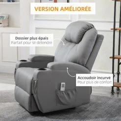 HOMCOM Fauteuil Luxe De Relaxation Et Massage Inclinaison Dossier Repose-pied électrique Revêtement Synthétique Gris - Gris 10 HOMCOM Fauteuil Luxe De Relaxation Et Massage Inclinaison Dossier Repose-pied électrique Revêtement Synthétique Gris - Gris -France HOMCOM Soldes 2022 38154180 4