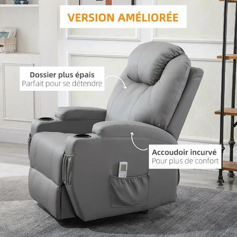 HOMCOM Fauteuil Luxe De Relaxation Et Massage Inclinaison Dossier Repose-pied électrique Revêtement Synthétique Gris - Gris 6 HOMCOM Fauteuil Luxe De Relaxation Et Massage Inclinaison Dossier Repose-pied électrique Revêtement Synthétique Gris - Gris – Image 4