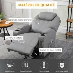 HOMCOM Fauteuil Luxe De Relaxation Et Massage Inclinaison Dossier Repose-pied électrique Revêtement Synthétique Gris - Gris 11 HOMCOM Fauteuil Luxe De Relaxation Et Massage Inclinaison Dossier Repose-pied électrique Revêtement Synthétique Gris - Gris -France HOMCOM Soldes 2022 38154180 5