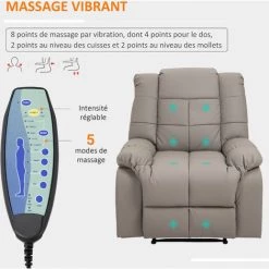 HOMCOM Fauteuil Luxe De Relaxation Et Massage Inclinaison Dossier Repose-pied Réglable Revêtement Synthétique Gris -France HOMCOM Soldes 2022 38154184 4