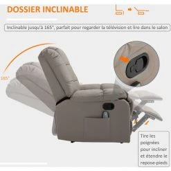 HOMCOM Fauteuil Luxe De Relaxation Et Massage Inclinaison Dossier Repose-pied Réglable Revêtement Synthétique Gris -France HOMCOM Soldes 2022 38154184 5