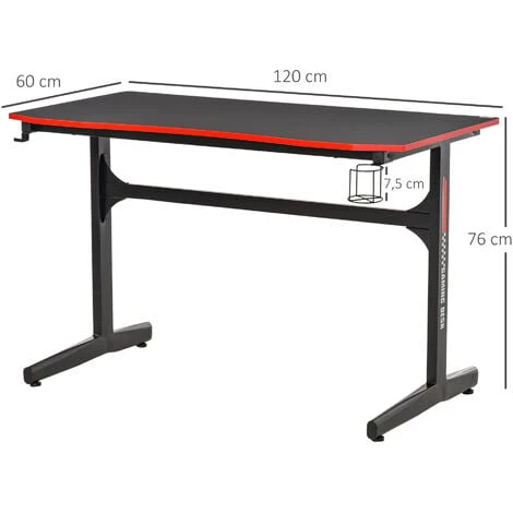 HOMCOM Bureau Gaming Racing Bureau Gamer Bureau Informatique Bracket Supports Casque Porte-gobelet Métal Plateau MDF Texture Carbone Rouge Noir - Rouge 5 HOMCOM Bureau Gaming Racing Bureau Gamer Bureau Informatique Bracket Supports Casque Porte-gobelet Métal Plateau MDF Texture Carbone Rouge Noir - Rouge – Image 3