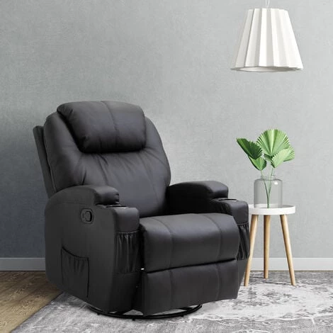 HOMCOM Fauteuil Luxe De Relaxation Et Massage Inclinaison Dossier Repose-pied Réglable Revêtement Synthétique Noir 4 HOMCOM Fauteuil Luxe De Relaxation Et Massage Inclinaison Dossier Repose-pied Réglable Revêtement Synthétique Noir – Image 2