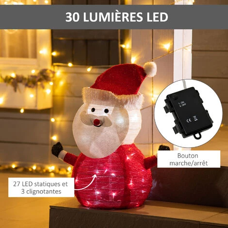 HOMCOM Père Noël Lumineux LED 51H Cm - Décoration De Noël LED - Décoration Lumineuse De Noël - 30 LEDs 3 Clignotantes - Blanc Froid 7 HOMCOM Père Noël Lumineux LED 51H Cm - Décoration De Noël LED - Décoration Lumineuse De Noël - 30 LEDs 3 Clignotantes - Blanc Froid – Image 5