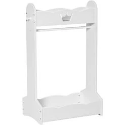 HOMCOM Portant Enfant - Penderie Enfant - Design Couronne - 2 étagères De Rangement, Patère - Dim. 63L X 37l X 103H Cm - MDF Pin Blanc - Blanc
