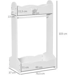 HOMCOM Portant Enfant - Penderie Enfant - Design Couronne - 2 étagères De Rangement, Patère - Dim. 63L X 37l X 103H Cm - MDF Pin Blanc - Blanc -France HOMCOM Soldes 2022 38926787 3