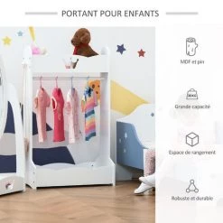 HOMCOM Portant Enfant - Penderie Enfant - Design Couronne - 2 étagères De Rangement, Patère - Dim. 63L X 37l X 103H Cm - MDF Pin Blanc - Blanc -France HOMCOM Soldes 2022 38926787 5