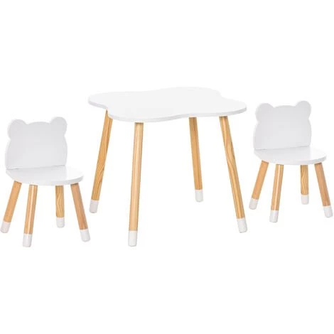 HOMCOM Ensemble Table Et Chaises Enfant Design Scandinave Motif Ourson Bois Pin MDF Blanc 3 HOMCOM Ensemble Table Et Chaises Enfant Design Scandinave Motif Ourson Bois Pin MDF Blanc