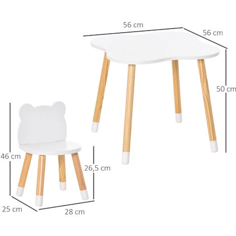 HOMCOM Ensemble Table Et Chaises Enfant Design Scandinave Motif Ourson Bois Pin MDF Blanc 5 HOMCOM Ensemble Table Et Chaises Enfant Design Scandinave Motif Ourson Bois Pin MDF Blanc – Image 3