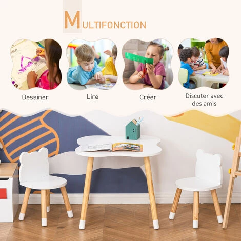 HOMCOM Ensemble Table Et Chaises Enfant Design Scandinave Motif Ourson Bois Pin MDF Blanc 6 HOMCOM Ensemble Table Et Chaises Enfant Design Scandinave Motif Ourson Bois Pin MDF Blanc – Image 4