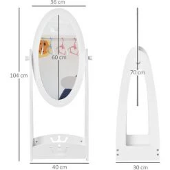 HOMCOM Miroir à Pied Inclinaison Réglable - Miroir Enfant - Design Couronne - étagère De Rangement - Dim. 40L X 30l X 104H Cm - MDF Blanc -France HOMCOM Soldes 2022 38926804 3