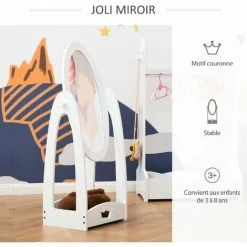 HOMCOM Miroir à Pied Inclinaison Réglable - Miroir Enfant - Design Couronne - étagère De Rangement - Dim. 40L X 30l X 104H Cm - MDF Blanc -France HOMCOM Soldes 2022 38926804 4