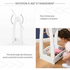 HOMCOM Miroir à Pied Inclinaison Réglable - Miroir Enfant - Design Couronne - étagère De Rangement - Dim. 40L X 30l X 104H Cm - MDF Blanc -France HOMCOM Soldes 2022 38926804 5