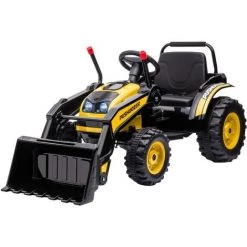 HOMCOM Tracteur électrique Enfant - Tractopelle Enfants 6V - V. Max. 2,5 Km/h - Effets Lumineux Sonores - Pelle Manuelle - Métal PP Noir Jaune
