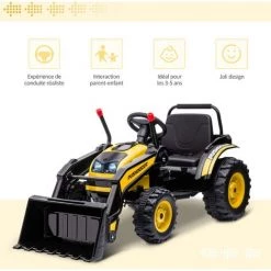 HOMCOM Tracteur électrique Enfant - Tractopelle Enfants 6V - V. Max. 2,5 Km/h - Effets Lumineux Sonores - Pelle Manuelle - Métal PP Noir Jaune -France HOMCOM Soldes 2022 38926816 4