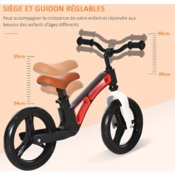 HOMCOM Draisienne Enfant Hauteur Selle Et Guidon Réglable Pneus 12" EVA Acier PP Rouge Noir Blanc 10 HOMCOM Draisienne Enfant Hauteur Selle Et Guidon Réglable Pneus 12" EVA Acier PP Rouge Noir Blanc -France HOMCOM Soldes 2022 38926824 4