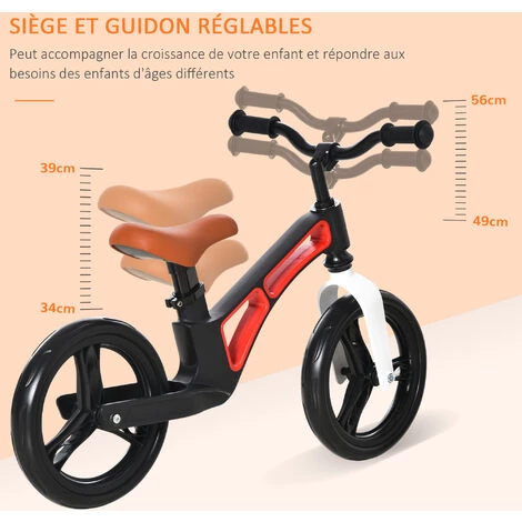 HOMCOM Draisienne Enfant Hauteur Selle Et Guidon Réglable Pneus 12" EVA Acier PP Rouge Noir Blanc 6 HOMCOM Draisienne Enfant Hauteur Selle Et Guidon Réglable Pneus 12" EVA Acier PP Rouge Noir Blanc – Image 4