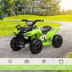 HOMCOM Buggy électrique Enfant Quad électrique Pour Enfant De 18 à 36 Mois Effet Lumineux 6 V 2 Km/h Max. Métal PP Vert -France HOMCOM Soldes 2022 38926833 4