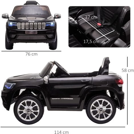 HOMCOM Voiture Véhicule électrique Enfant 12 V - Télécommande Parentale Fournie - V. Max. 3 Km/h - Effets Sonores, Lumineux - Jeep Grand Cherokee Noir - Noir 5 HOMCOM Voiture Véhicule électrique Enfant 12 V - Télécommande Parentale Fournie - V. Max. 3 Km/h - Effets Sonores, Lumineux - Jeep Grand Cherokee Noir - Noir – Image 3