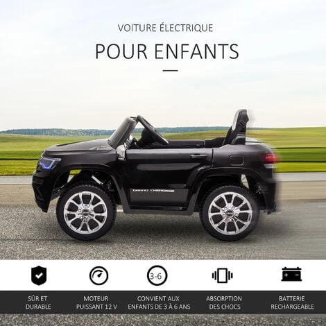 HOMCOM Voiture Véhicule électrique Enfant 12 V - Télécommande Parentale Fournie - V. Max. 3 Km/h - Effets Sonores, Lumineux - Jeep Grand Cherokee Noir - Noir 6 HOMCOM Voiture Véhicule électrique Enfant 12 V - Télécommande Parentale Fournie - V. Max. 3 Km/h - Effets Sonores, Lumineux - Jeep Grand Cherokee Noir - Noir – Image 4