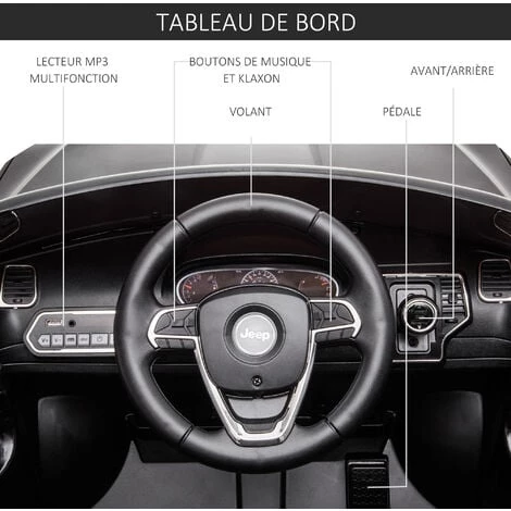 HOMCOM Voiture Véhicule électrique Enfant 12 V - Télécommande Parentale Fournie - V. Max. 3 Km/h - Effets Sonores, Lumineux - Jeep Grand Cherokee Noir - Noir 7 HOMCOM Voiture Véhicule électrique Enfant 12 V - Télécommande Parentale Fournie - V. Max. 3 Km/h - Effets Sonores, Lumineux - Jeep Grand Cherokee Noir - Noir – Image 5