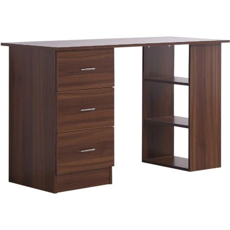 HOMCOM Bureau Informatique Table Multi-fonctions 3 Tiroirs 2 étagères Dim. 120L X 49l X 72H Cm MDF Aspect Noyer - Marron 3 HOMCOM Bureau Informatique Table Multi-fonctions 3 Tiroirs 2 étagères Dim. 120L X 49l X 72H Cm MDF Aspect Noyer - Marron