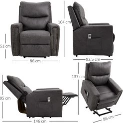 HOMCOM Fauteuil Releveur De Massage électrique Fauteuil De Relaxation Inclinable Avec Repose-pied Télécommande Revêtement Synthétique Tissu 86 X 92,5 X 104 Gris - Gris 9 HOMCOM Fauteuil Releveur De Massage électrique Fauteuil De Relaxation Inclinable Avec Repose-pied Télécommande Revêtement Synthétique Tissu 86 X 92,5 X 104 Gris - Gris -France HOMCOM Soldes 2022 39438588 3