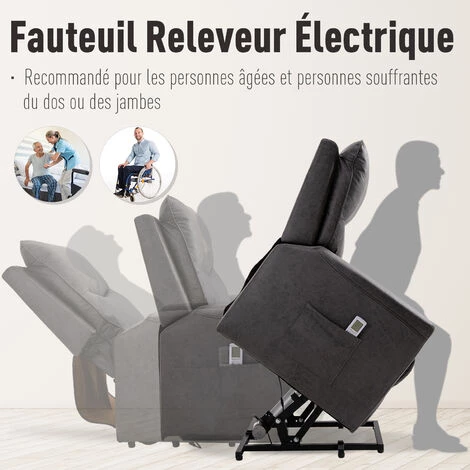 HOMCOM Fauteuil Releveur De Massage électrique Fauteuil De Relaxation Inclinable Avec Repose-pied Télécommande Revêtement Synthétique Tissu 86 X 92,5 X 104 Gris - Gris 6 HOMCOM Fauteuil Releveur De Massage électrique Fauteuil De Relaxation Inclinable Avec Repose-pied Télécommande Revêtement Synthétique Tissu 86 X 92,5 X 104 Gris - Gris – Image 4